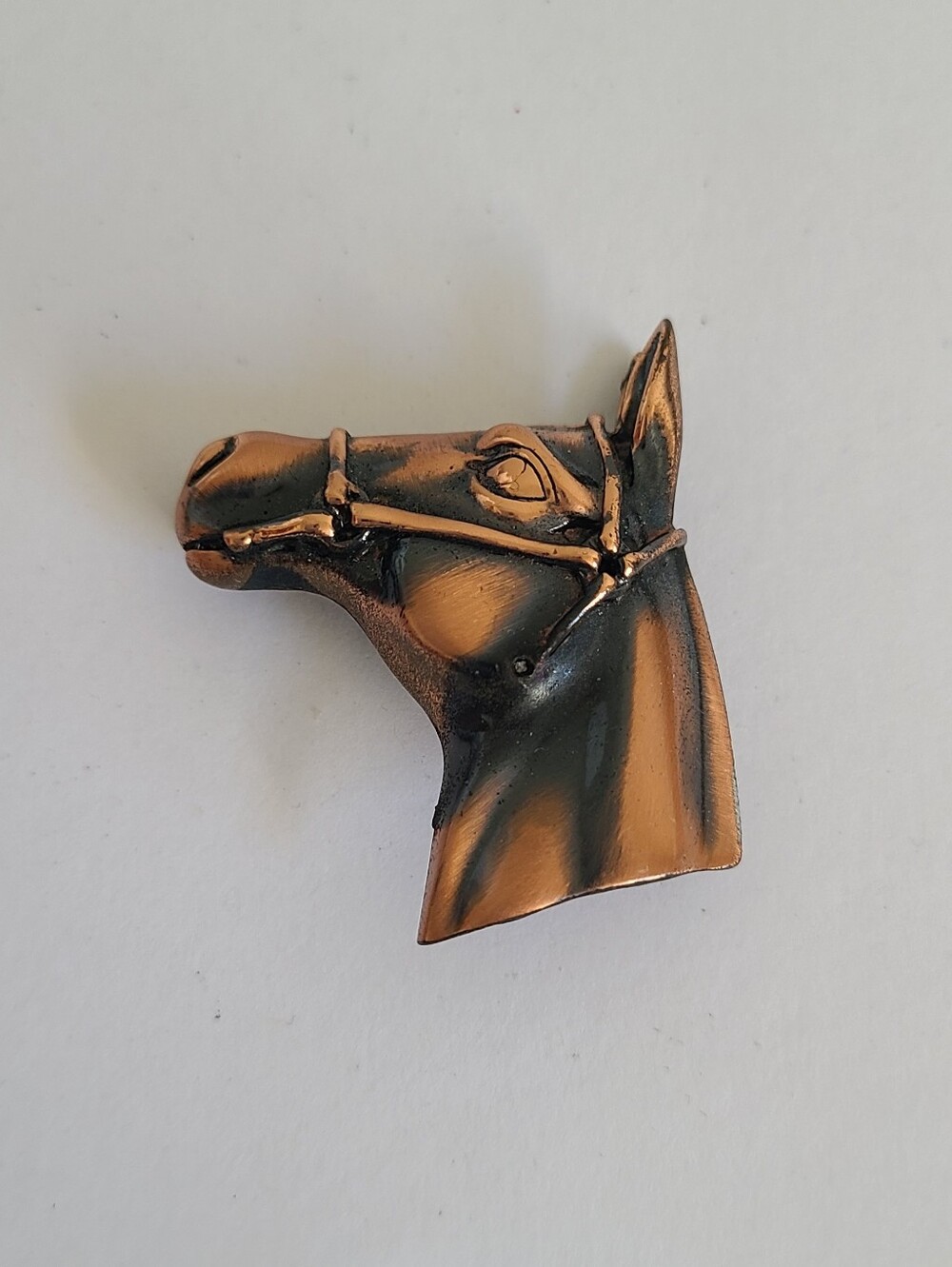 Vintage Copper Tone Figural Horse Head Equestrian Jewellery Statement Brooch Pin